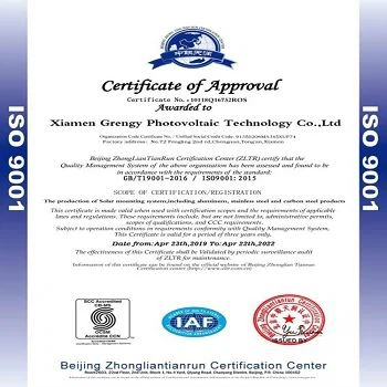 Certificate ISO9001 of Stainless Steel Solar Roof Hook Kit Certificate ISO9001 of Stainless Steel Solar Roof Hook Kit