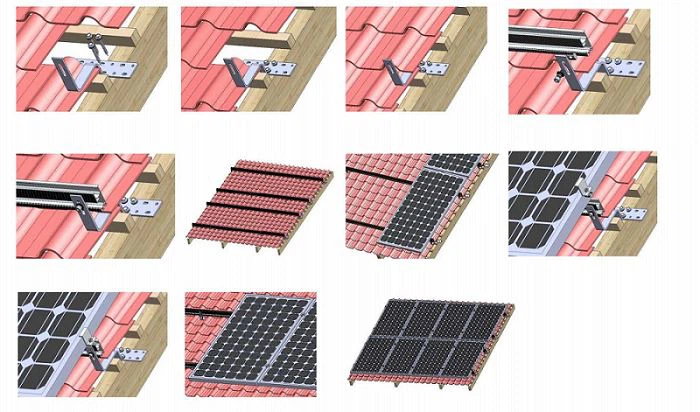 Solar tile hook mounting systems install solar hooks