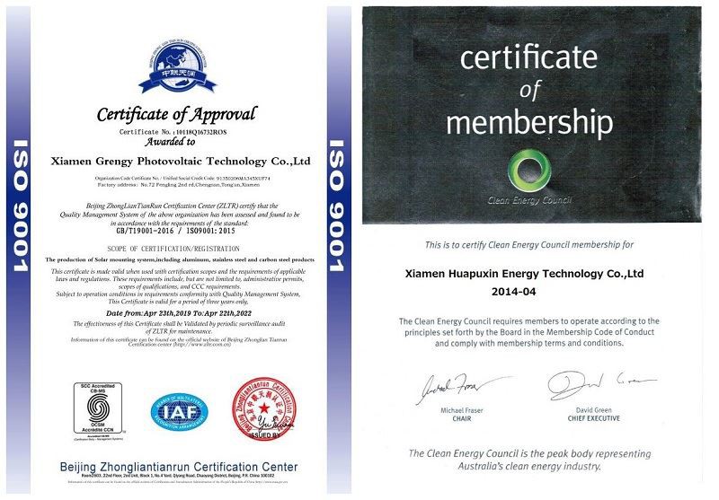 Certificate for solar mounting structures