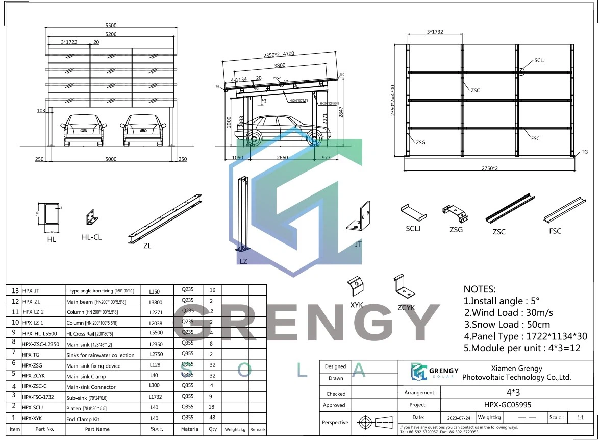BIPV Solar Waterproof Carport BIPV Solar Waterproof Carport