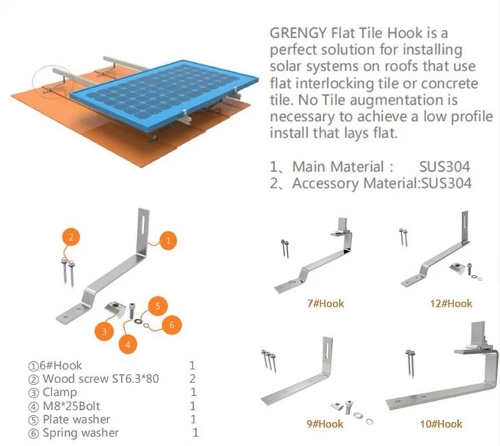 Solar Flat Tile Roof Hooks